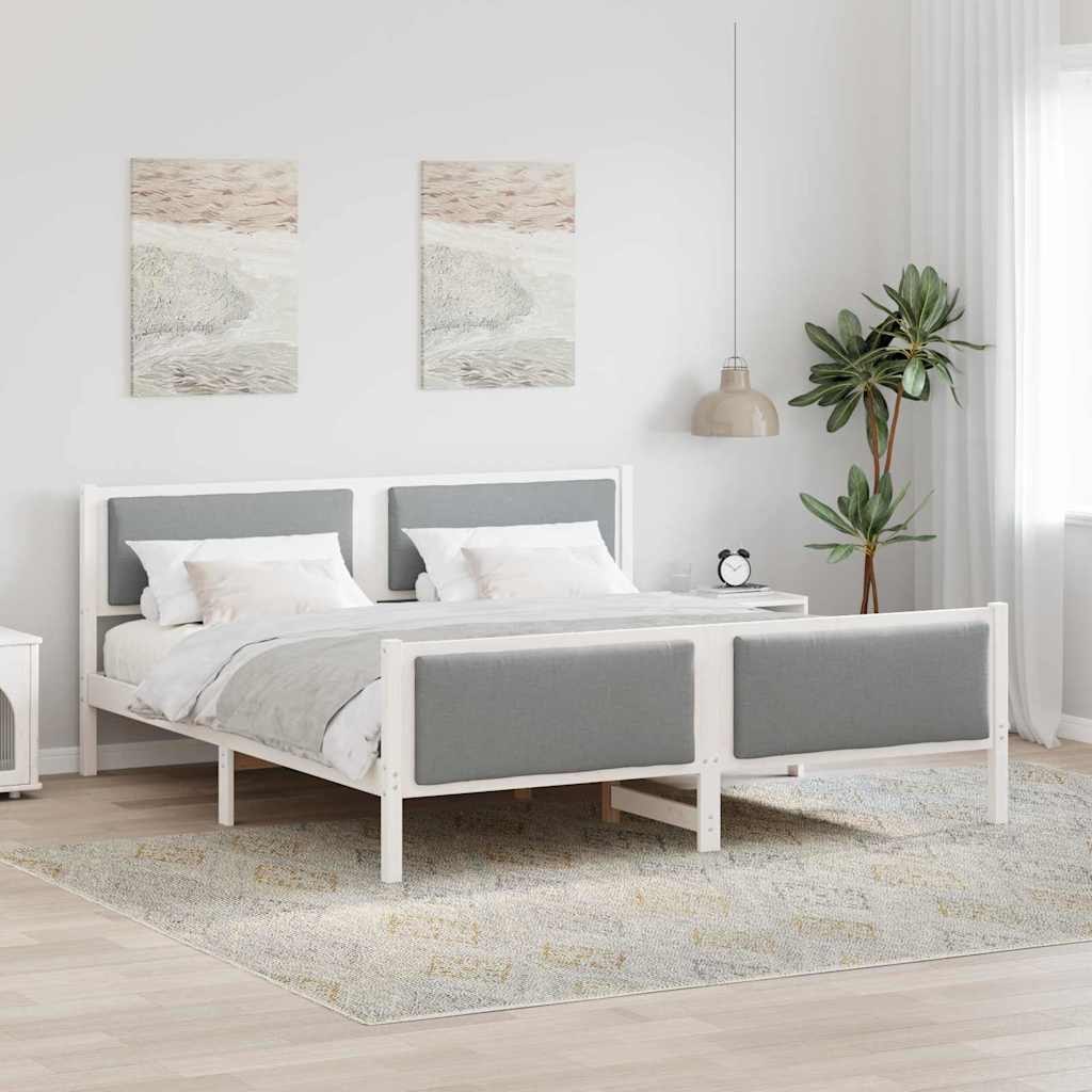 Ramka łóżka Z zagłówkiem Jasnoszary 200 x 200 cm tkanina