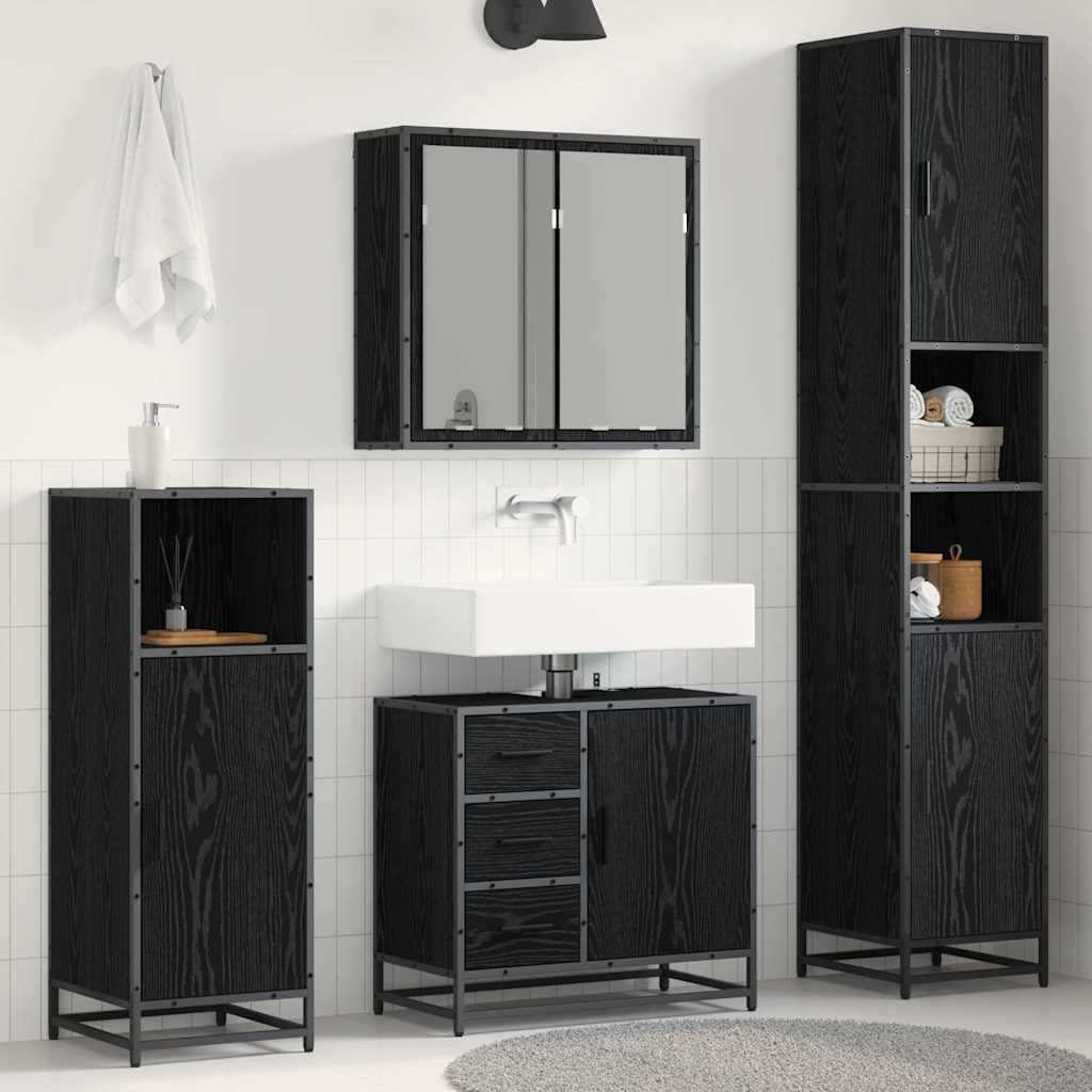Zestaw mebli łazienkowych z szufladą z półką 4 pcs Czarny Dąb