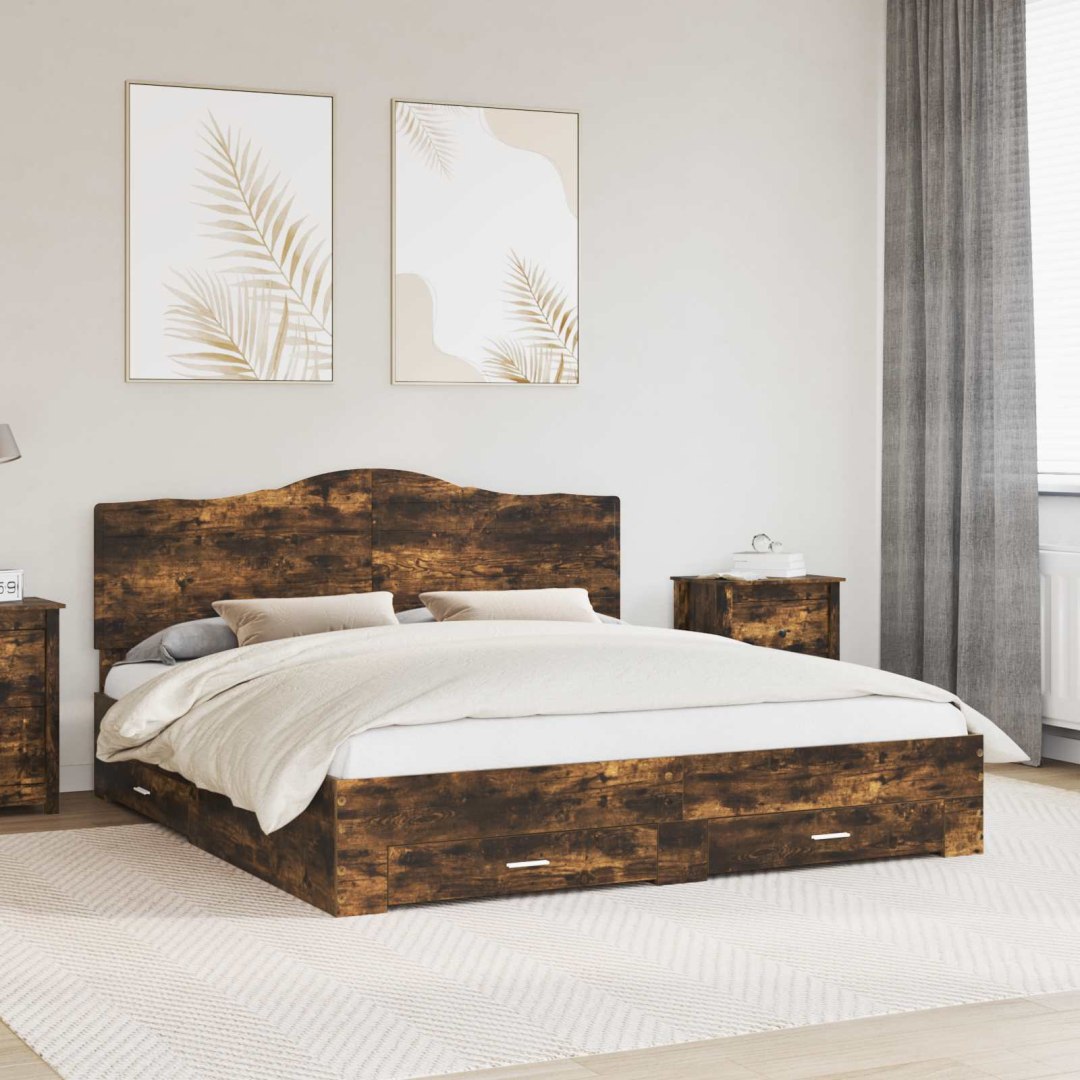 Ramka łóżka Dąb wędzony 200 x 200 cm Materiał drewnopochodny