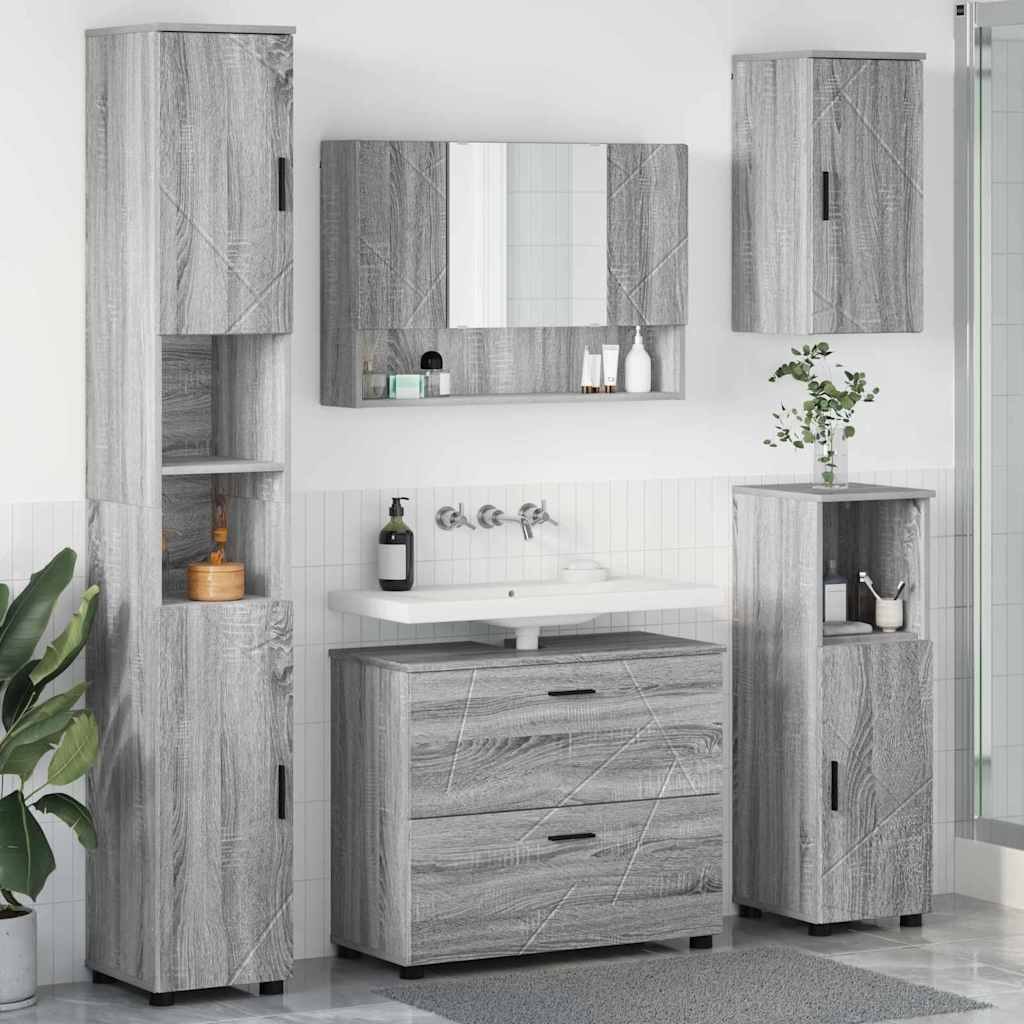 Zestaw mebli łazienkowych z szufladą z półką 5 pcs Szary Sonoma