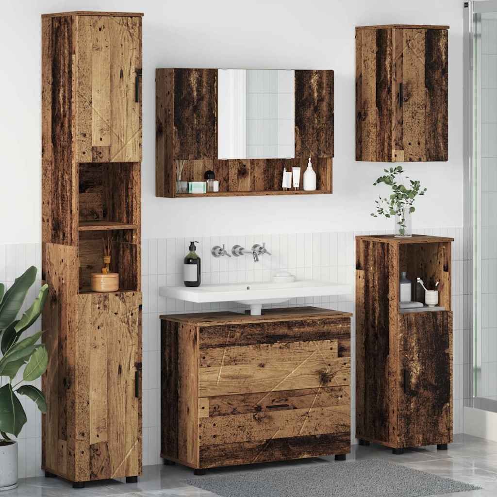 Zestaw mebli łazienkowych z szufladą z półką 5 pcs Stare drewno