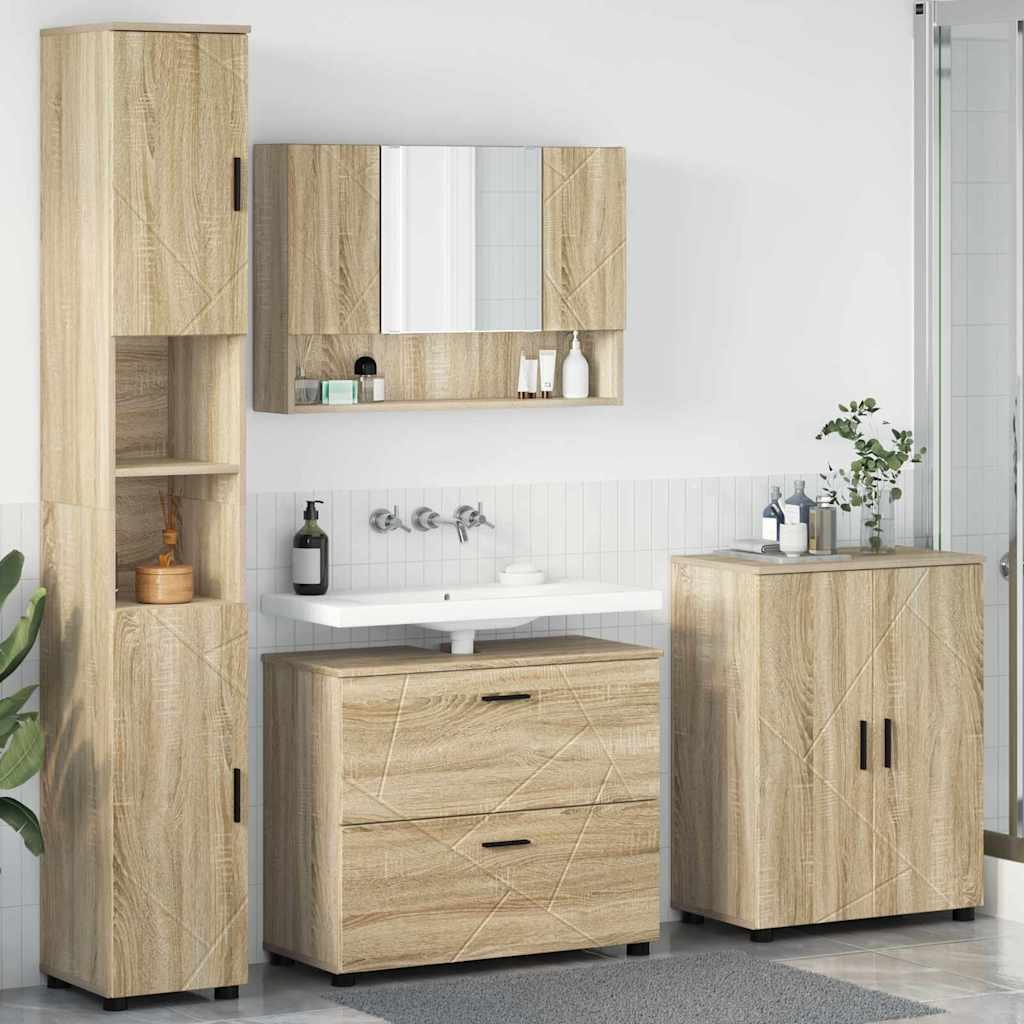 Zestaw mebli łazienkowych z szufladą z półką 4 pcs Dąb Sonoma