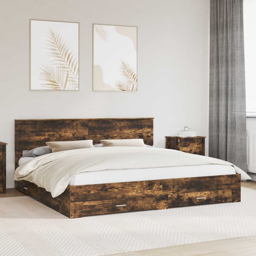 Ramka łóżka Dąb wędzony 200 x 200 cm Materiał drewnopochodny