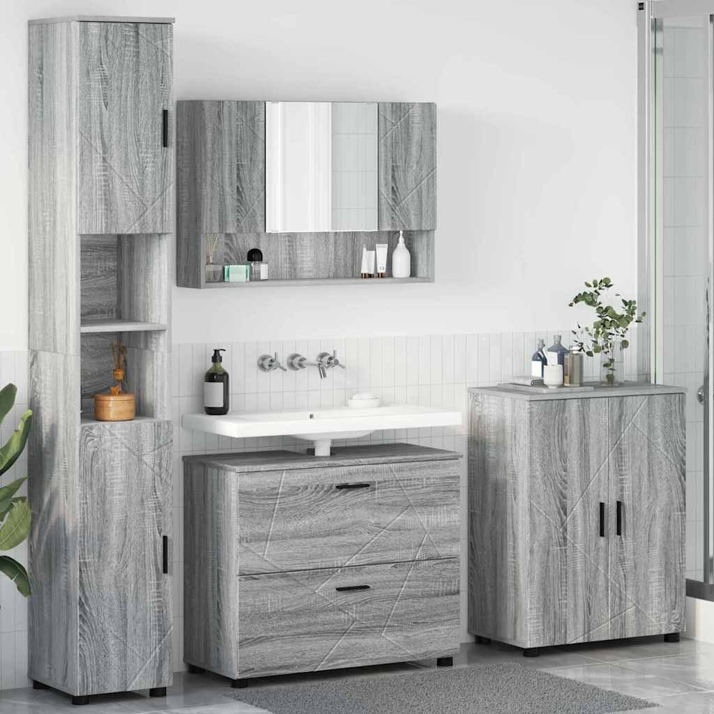 Zestaw mebli łazienkowych z szufladą z półką 4 pcs Szary Sonoma