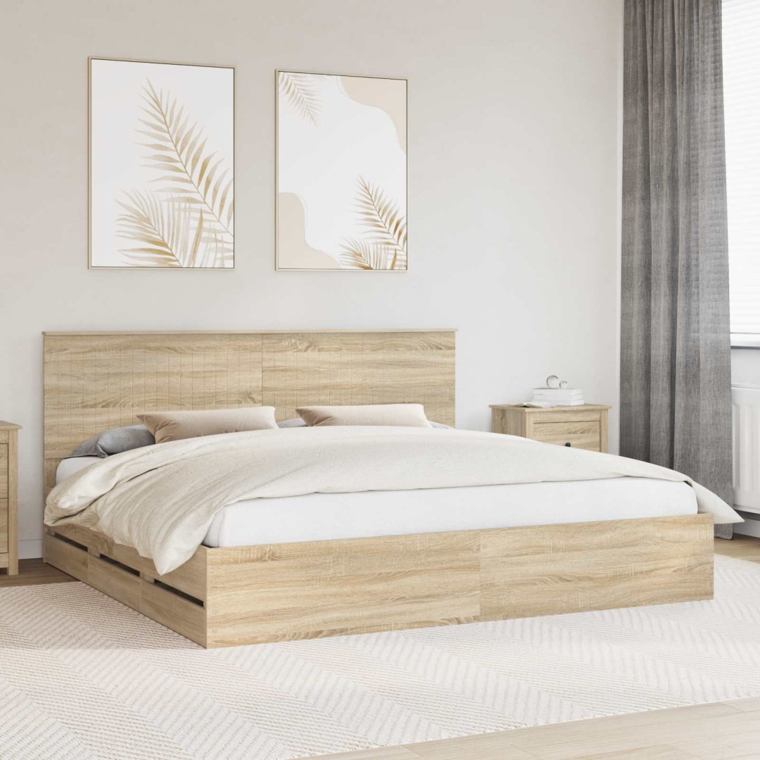 Ramka łóżka Dąb Sonoma 200 x 200 cm Drewno inżynieryjne