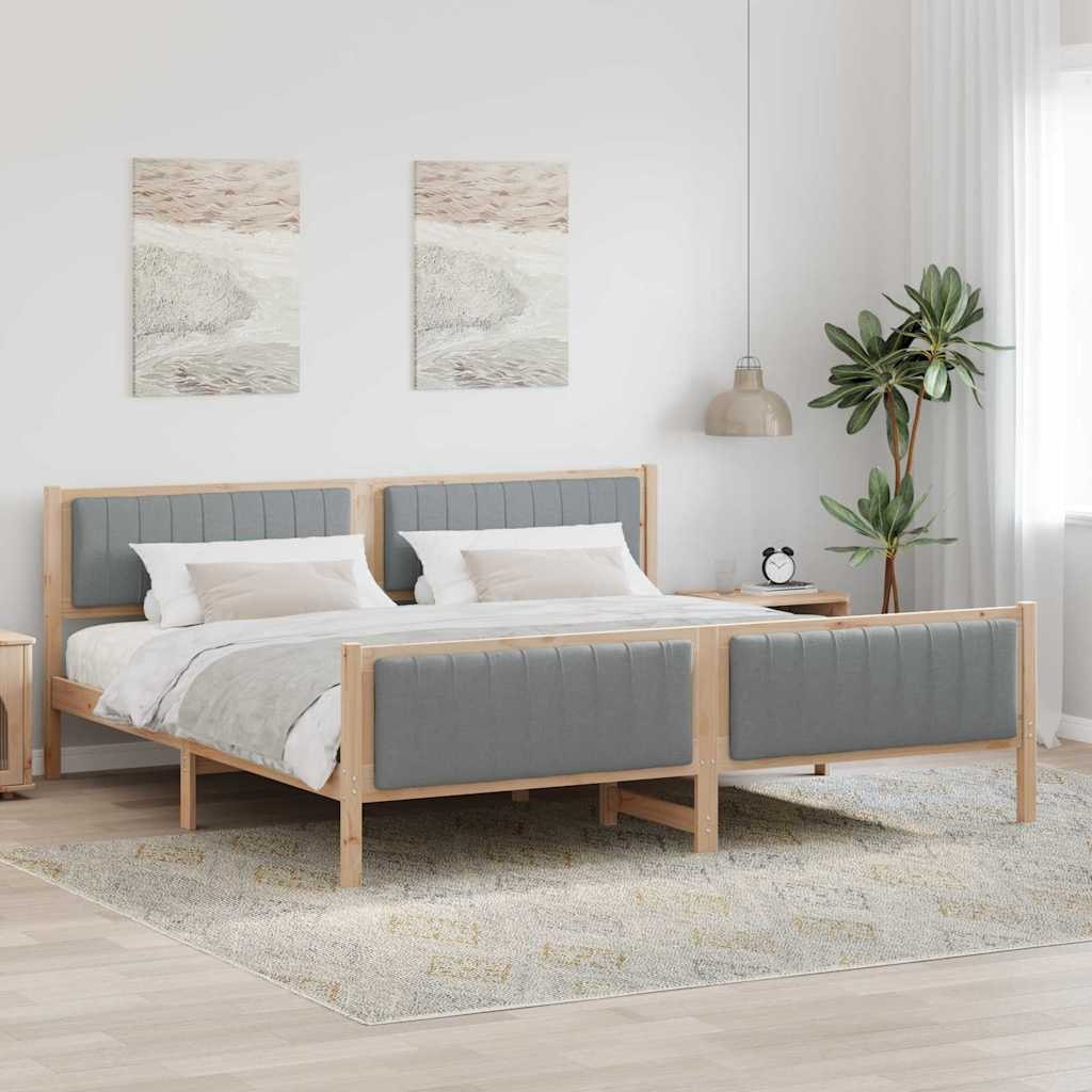 Rama łóżka Z zagłówkiem Brązowy i jasnoszary 200 x 200 cm