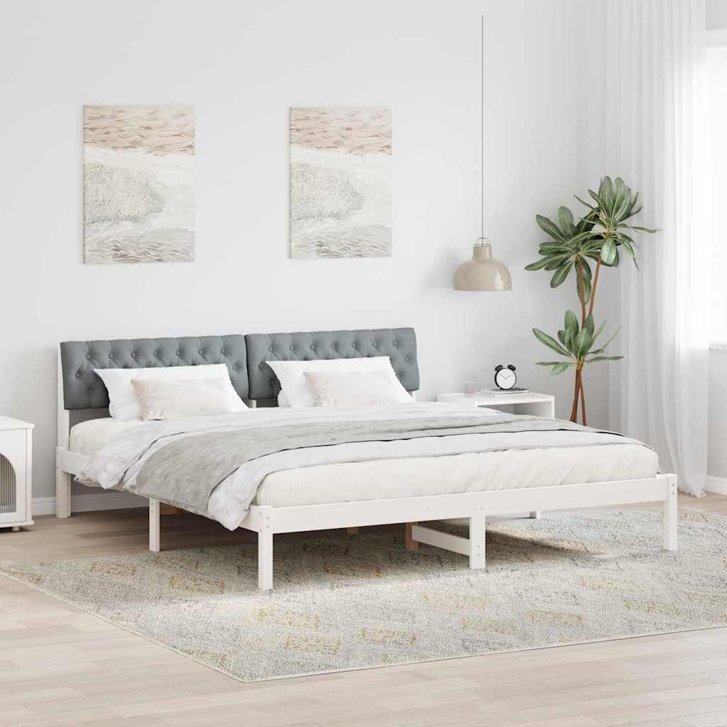 Rama łóżka Biały i jasnoszary 180 x 200 cm Lite drewno sosnowe