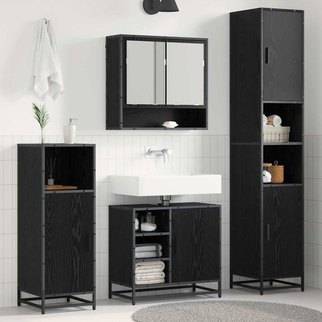 Zestaw mebli łazienkowych z półką z drzwiami 3 pcs Czarny Dąb