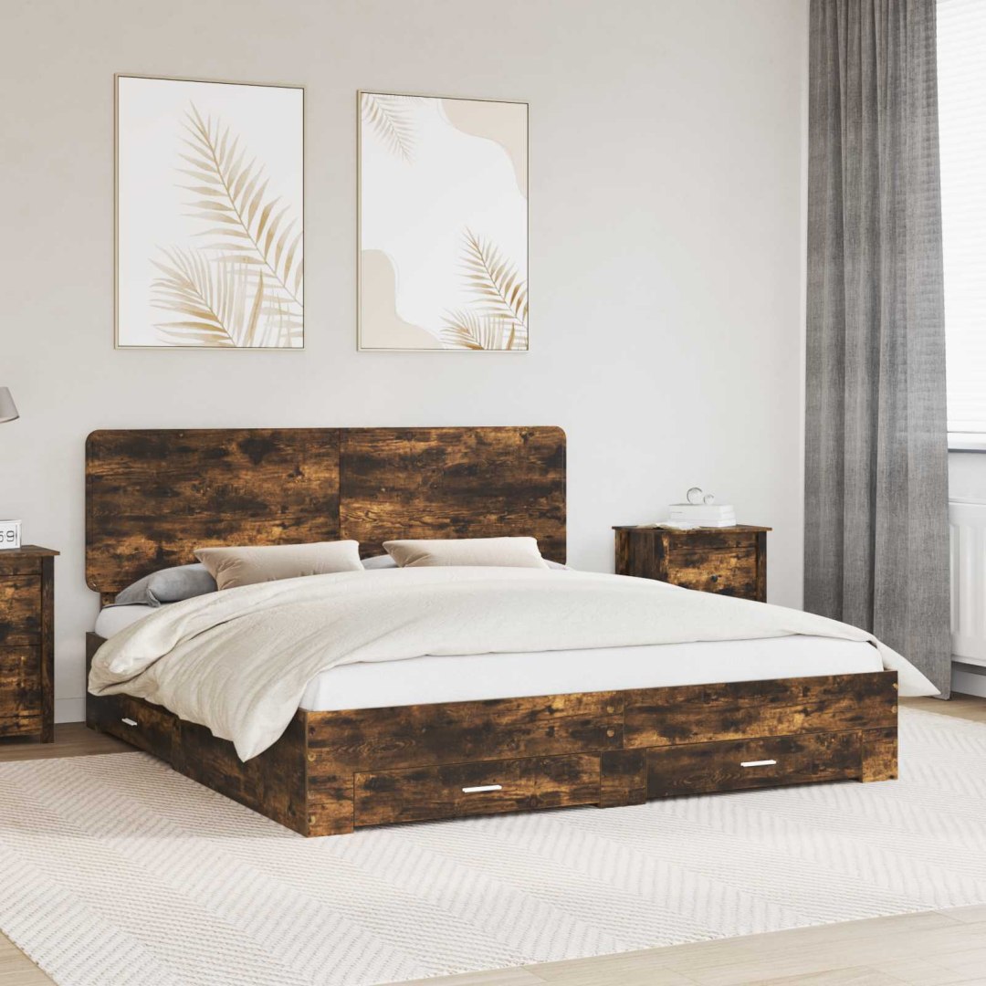 Ramka łóżka Dąb wędzony 200 x 200 cm Materiał drewnopochodny