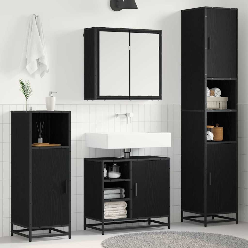 Zestaw mebli łazienkowych z półką z drzwiami 4 pcs Czarny Dąb