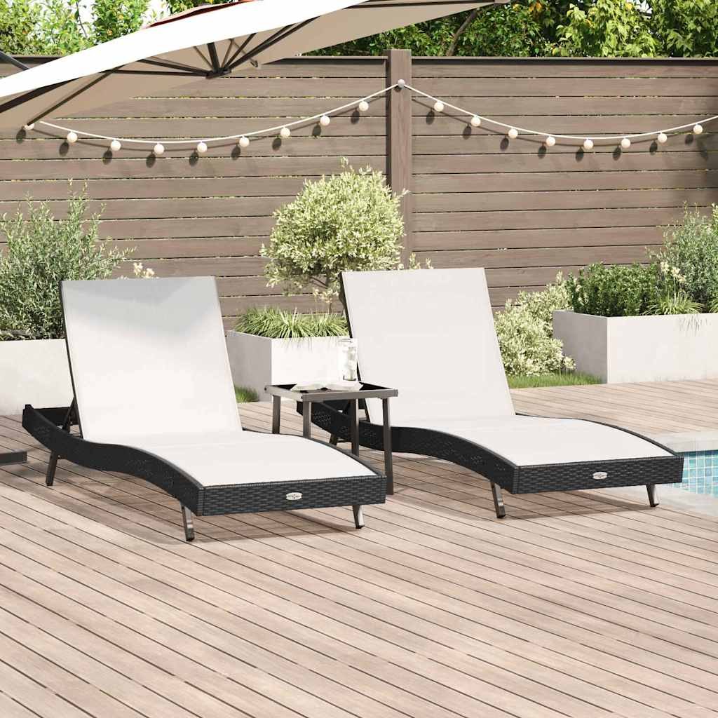 Leżak 3 pcs Czarny i Biały 197 x 70 x 82 cm polirattan 3381204