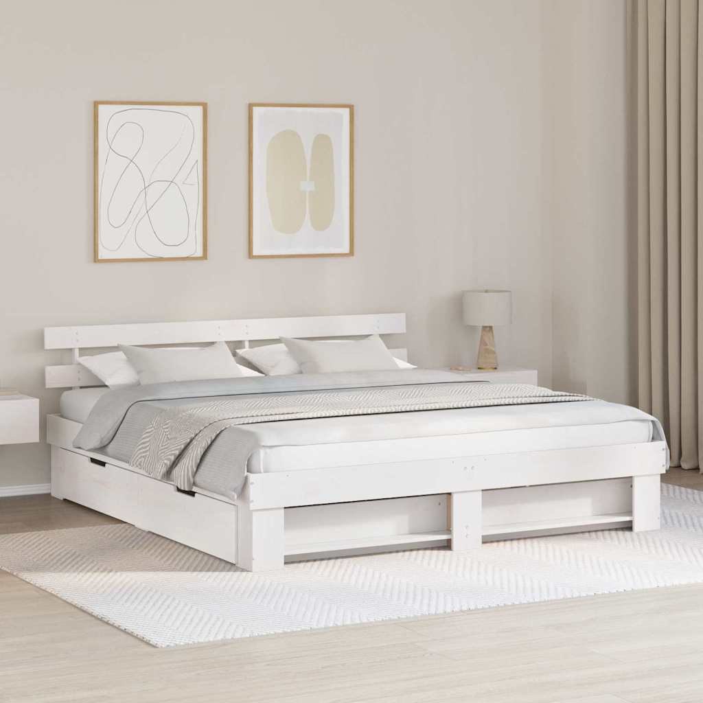 Ramka łóżka Z zagłówkiem Biały 180 x 200 cm Lite drewno sosnowe