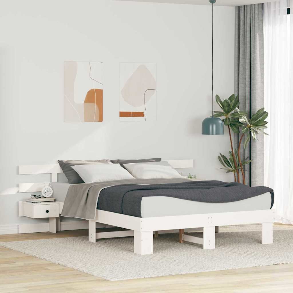 Ramka łóżka Z zagłówkiem Biały 140 x 200 cm Lite drewno sosnowe