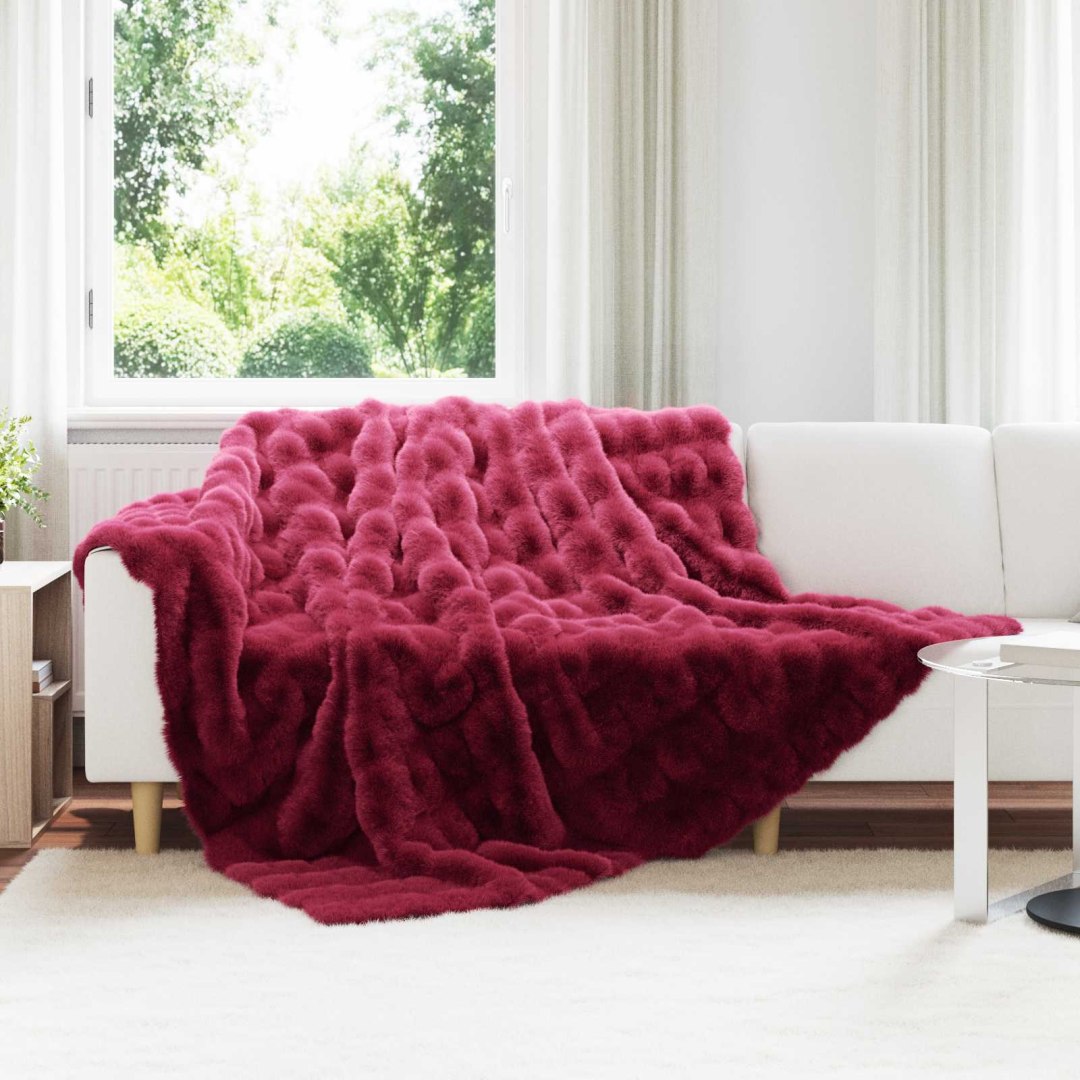 Koc z futra sztucznego królika 4 pcs Bordeaux Czerwony