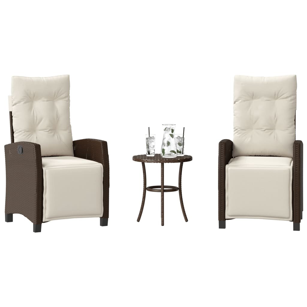 3-cz. zestaw mebli bistro z poduszkami, brązowy, polirattan 365250