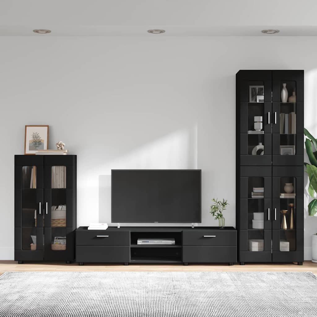 Zestaw szafek RTV z szufladą Czarny Materiał drewnopochodny
