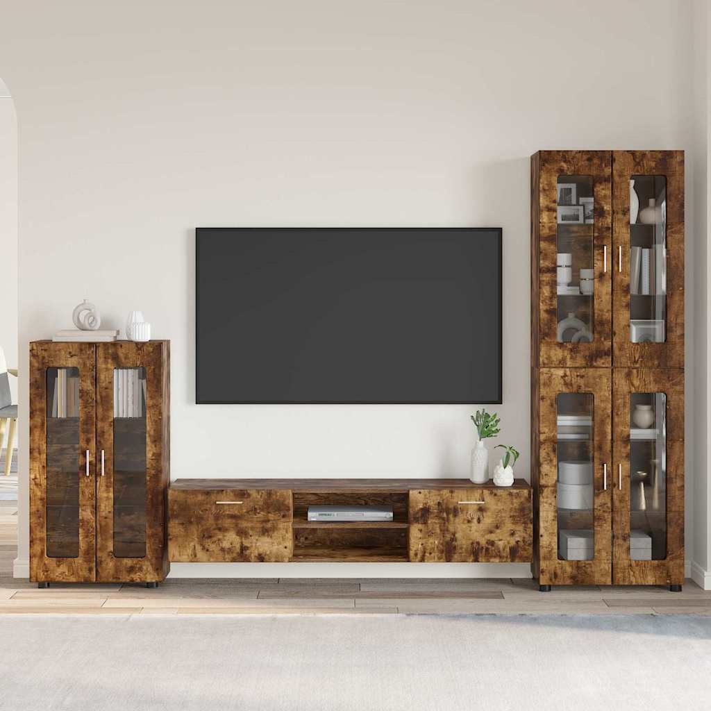 Zestaw szafek RTV z półką Dąb wędzony Materiał drewnopochodny