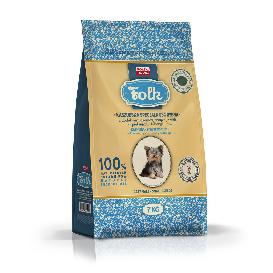 FOLK Małe rasy Kaszubska specjalność rybna z dodatkiem jabłek, pietruszki i lubczyku - sucha karma dla psa - 7kg
