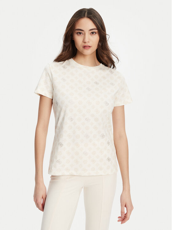 Guess T-Shirt V5YI04 I3Z14 Écru Regular Fit