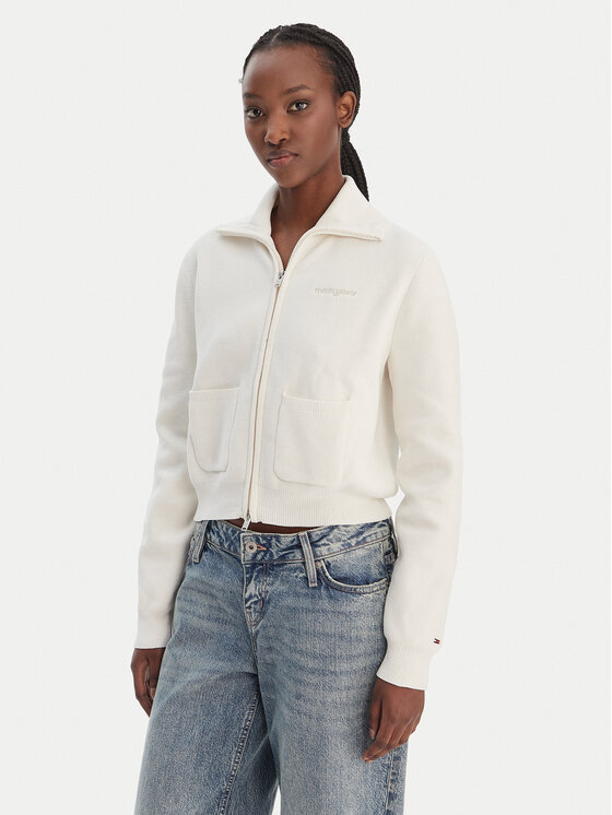 Tommy Jeans Kardigan Cozy Sript DW0DW22029 Écru Regular Fit