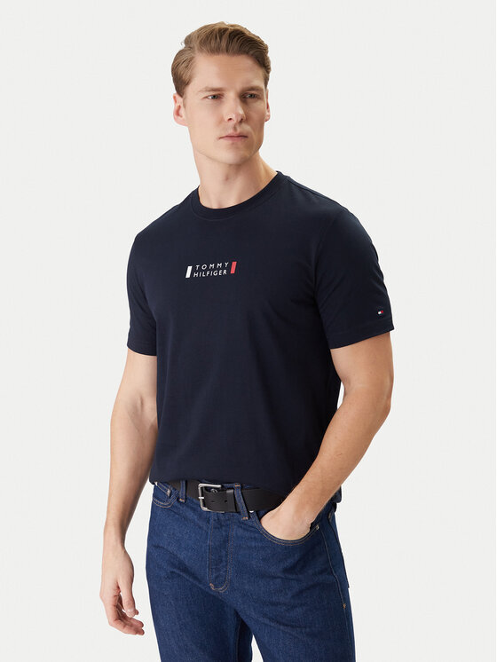 Tommy Hilfiger T-Shirt Brand Love Small Center Tee MW0MW41453 Granatowy Regular Fit
