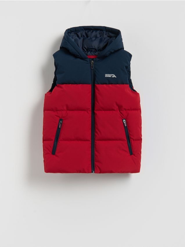 Reserved - Pikowana kamizelka z kapturem - czerwony