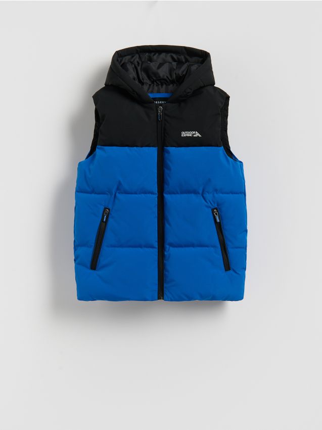 Reserved - Pikowana kamizelka z kapturem - niebieski