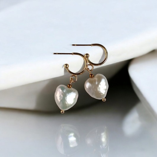 Serce - perła : kolczyki pozłacane : wyjątkowy prezent PREMIUM