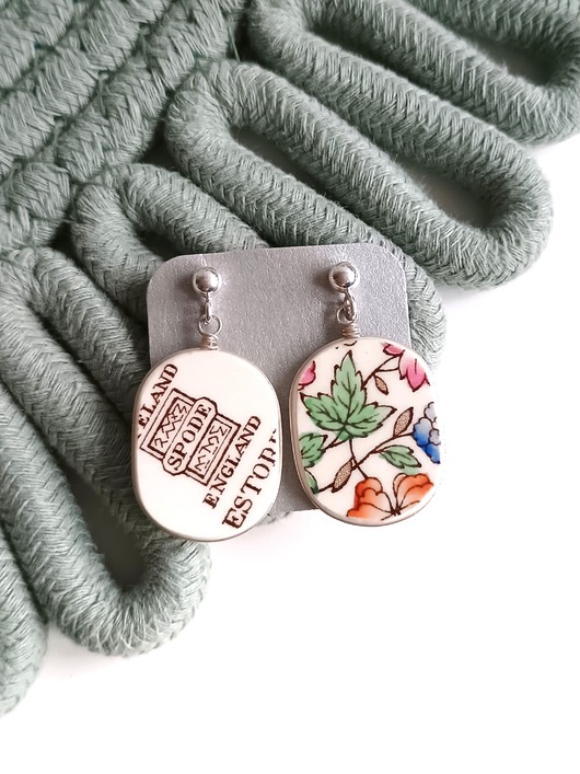 Kolczyki ceramiczne w kwiaty dwustronne