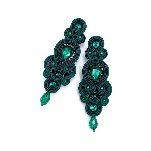 Kolczyki sutasz zielone Keira wieczorowe eleganckie z kryształkami