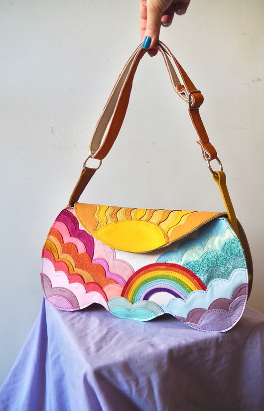Skórzana kolorowa torebka zachodem słońca tęcza z recyklingu