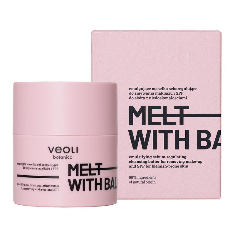 Veoli Botanica Melt With Balance, emulgujące masełko seboregulujące do zmywania makijażu, skóra z niedoskonałościami, 40 g