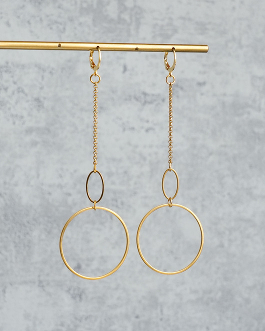 Mega długie złote kolczyki z kołami