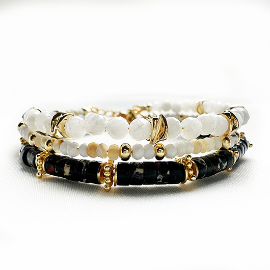 Komplet Bransoletek czerń i biel- jaspis, perły