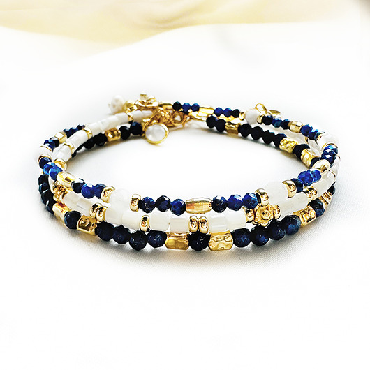 Komplet Bransoletek z kamieni lapis lazuli, masy perłowej