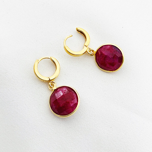 Kropla Ognia- Czerwone kolczyki Rubiny srebro pozłacane