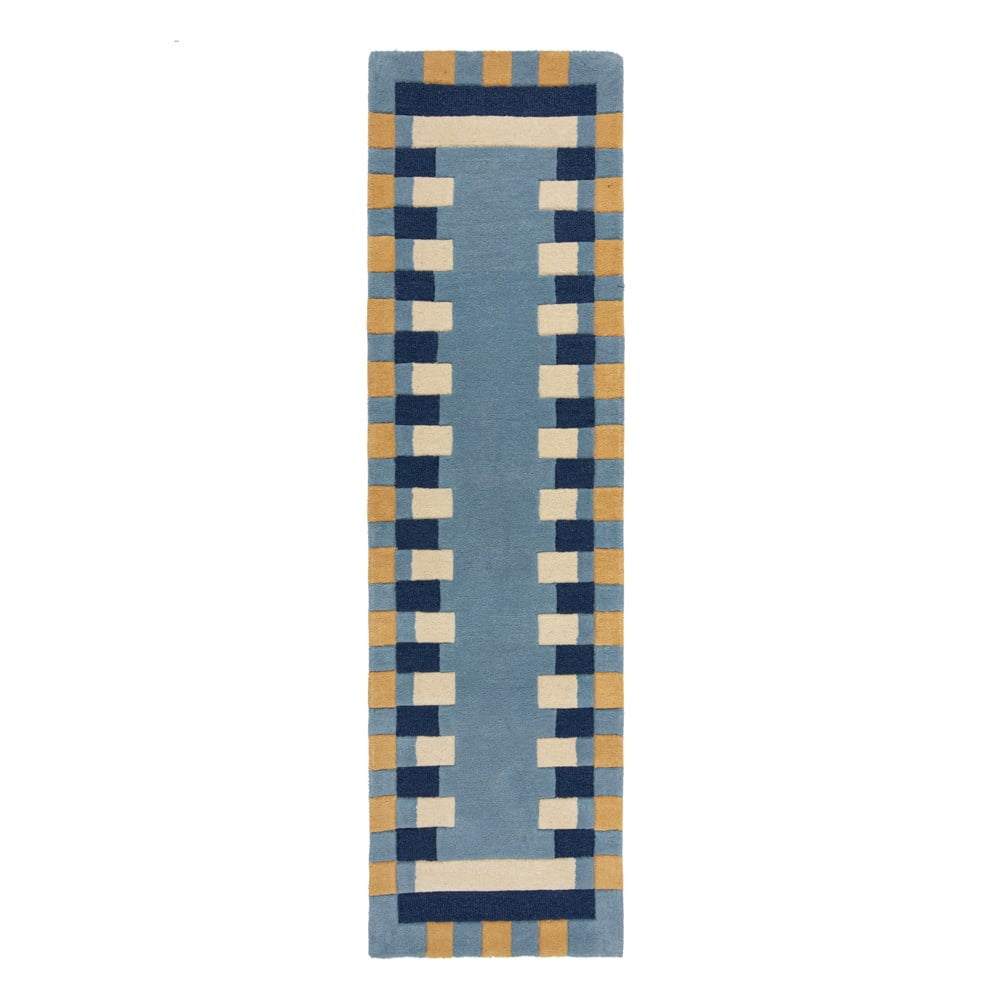 Niebieski wełniany chodnik tkany ręcznie 60x230 cm Kai Wool Border – Flair Rugs