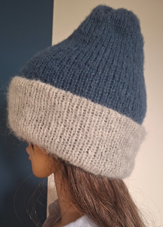 Czapka Fluffy podwójna z alpaki jeans - jasno szara