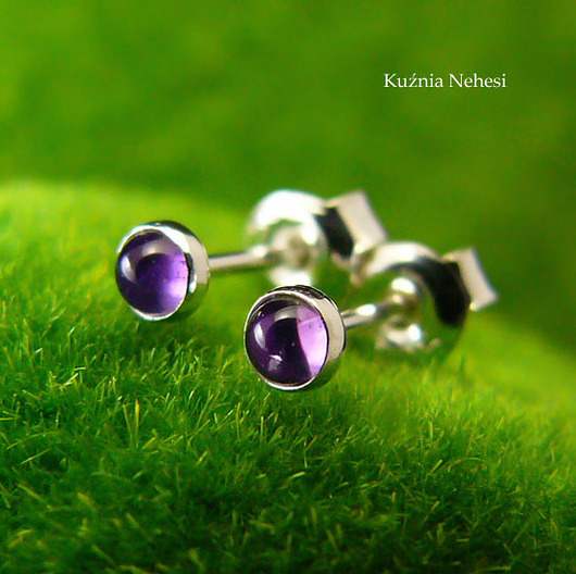 Kolczyki Drobinki Sztyfty - Ametyst Srebro