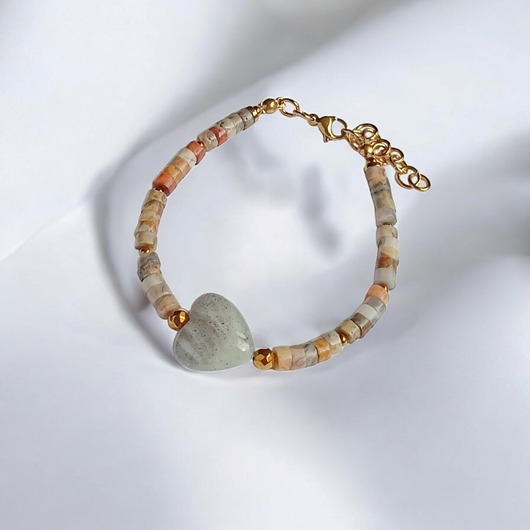 WYSYŁKA 24H - Serce z labradorytu, agat : bransoletka regulowana