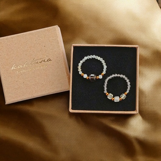 Zestaw pierścionków : DOBROBYT - cytryn, kwarc dymny, kryształ górski