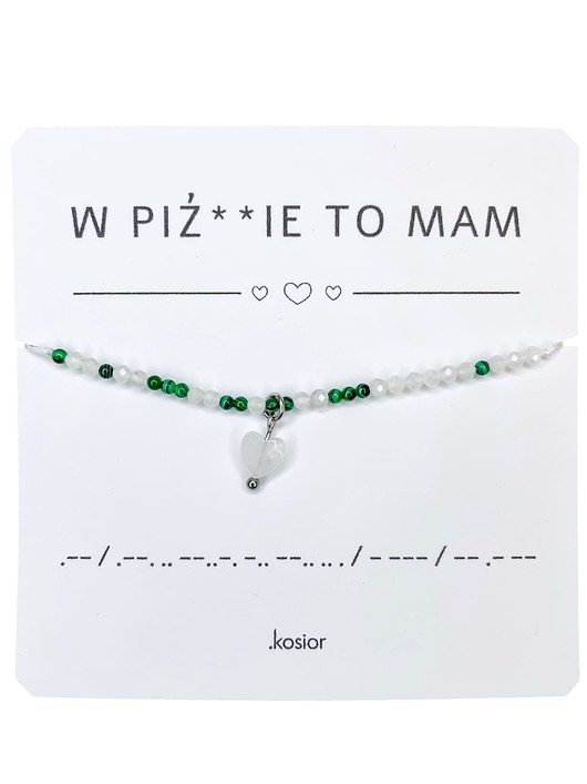 Bransoletka z alfabetem Morse Księżycowy, Kryształ górski, Malachit
