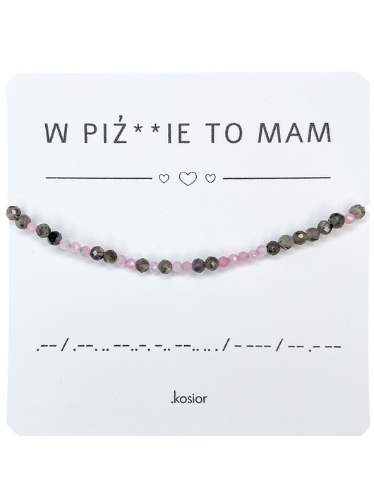 Bransoletka z alfabetem Morse Labradoryt, Kwarc różowy