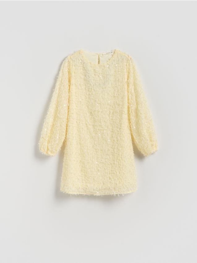 Reserved - Sukienka z cekinami - jasnożółty