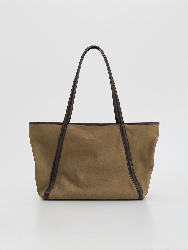Reserved - Zamszowa torebka shopper - beżowy