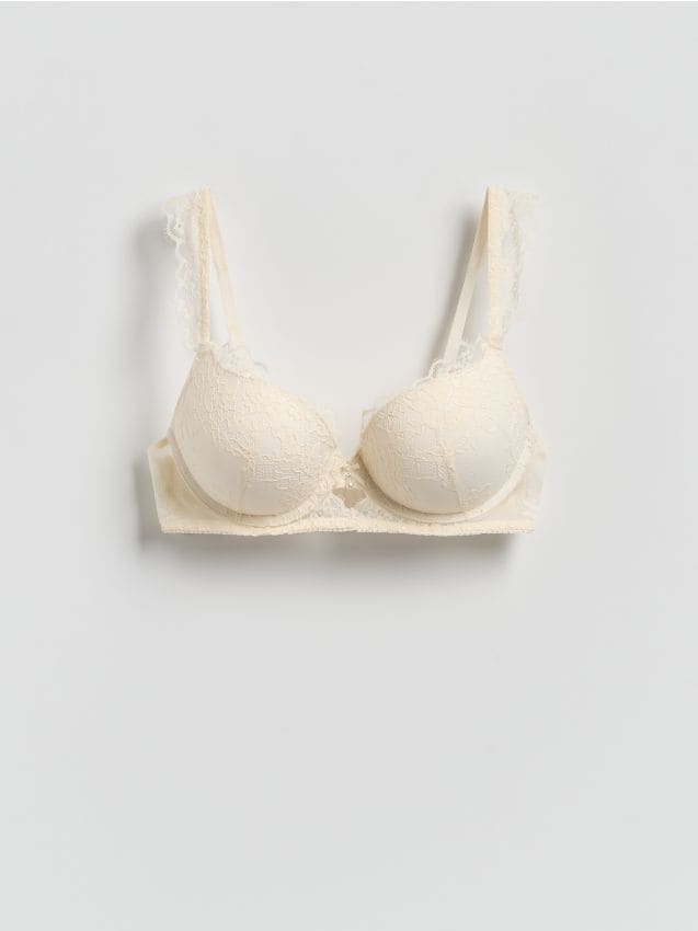 Reserved - Koronkowy biustonosz super push up - złamana biel