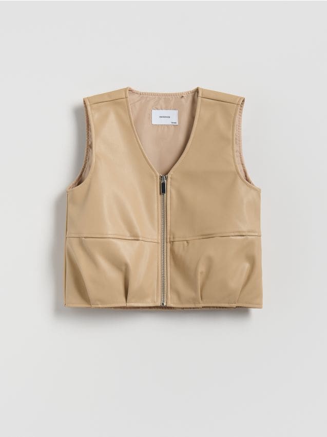 Reserved - Kamizelka z imitacji skóry - beżowy