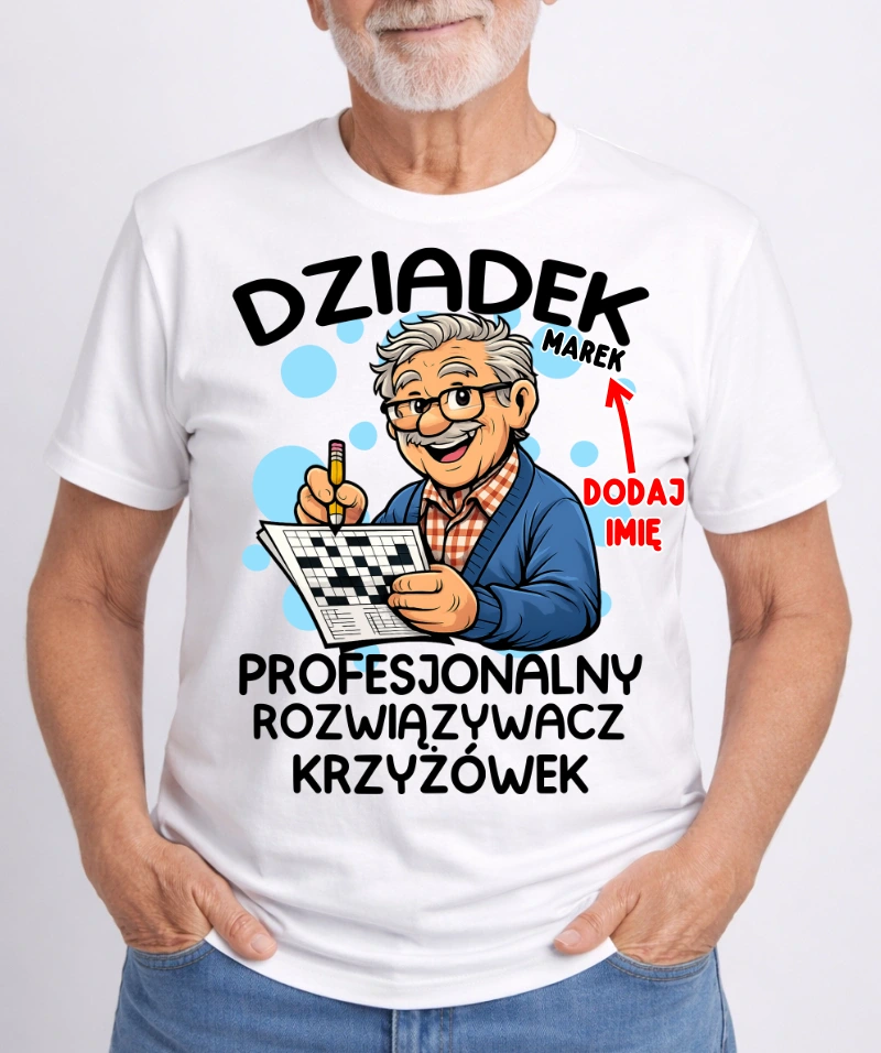 KOSZULKA DLA DZIADKA ''DZIADEK PROFESJONALNY ROZWIĄZYWCZ KRZYŻÓWEK'' Z IMIENIEM
