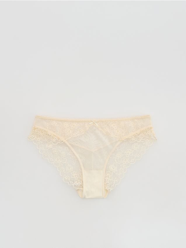 Reserved - Koronkowe majtki figi - złamana biel