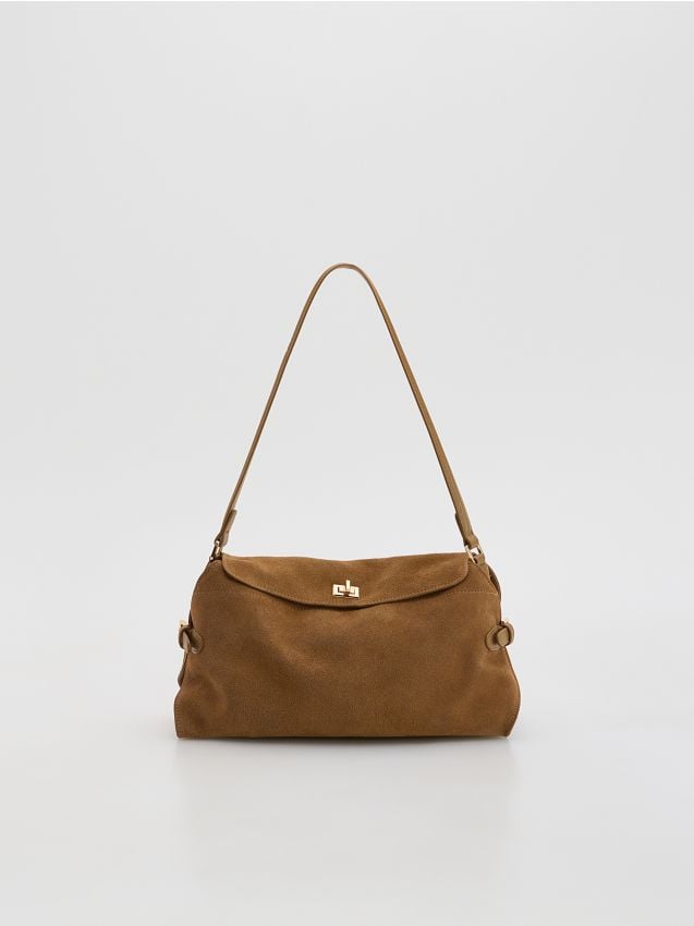 Reserved - Zamszowa torebka na ramię - brązowy